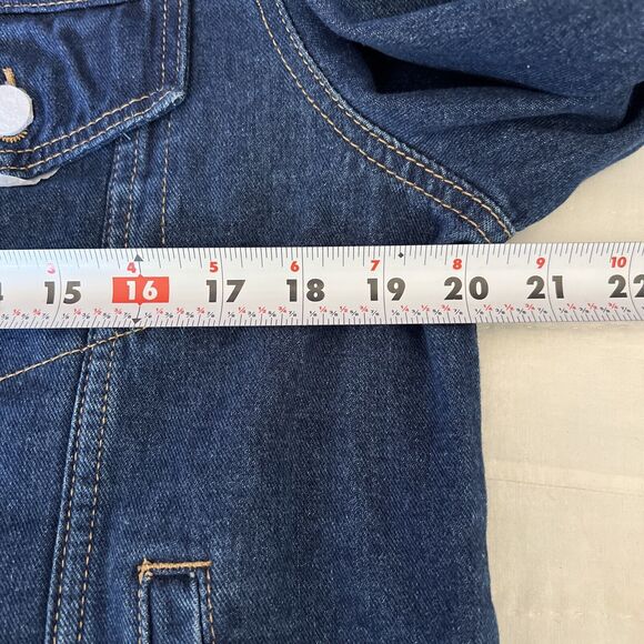 Brit.NY Denim Jean Jacket XL Blue Embellished Satin Mixed Media Floral NEW - Picture 13 of 15